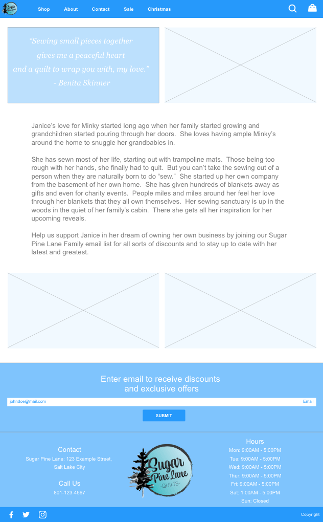 Desktop medium fidelity wireframe of about page